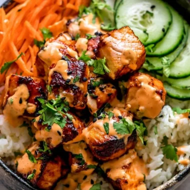 Cozy Bang Bang Salmon Bowls with vibrant vegetables and sauce for a healthy meal