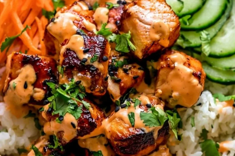 Cozy Bang Bang Salmon Bowls with vibrant vegetables and sauce for a healthy meal