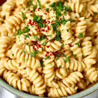 Creamy white bean pasta sauce served over spaghetti