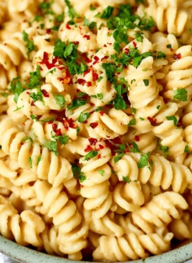 Creamy white bean pasta sauce served over spaghetti