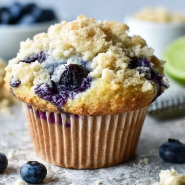 Freshly baked gluten free blueberry muffins on a wooden table