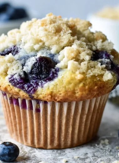 Freshly baked gluten free blueberry muffins on a wooden table