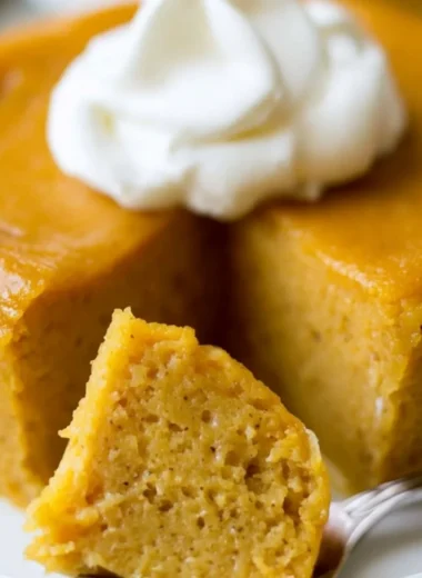 Delicious crustless pumpkin pie pudding served in a bowl