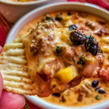Bowl of high protein creamy taco soup topped with cheese and cilantro