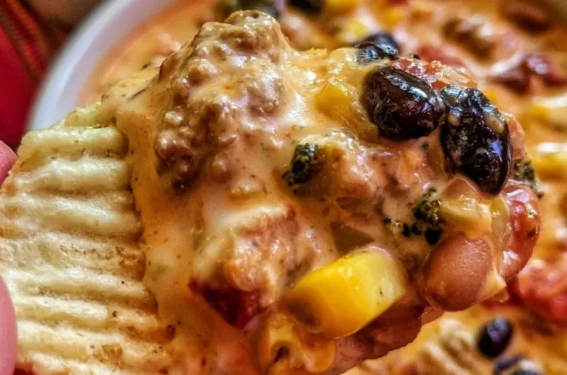 Bowl of high protein creamy taco soup topped with cheese and cilantro