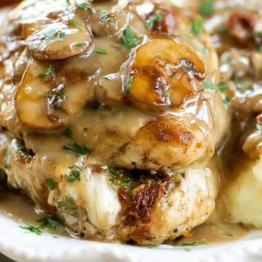 Olive Garden's Stuffed Chicken Marsala plated with a side of vegetables and sauce
