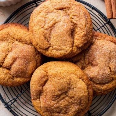 Freshly baked Pumpkin Snickerdoodles with cinnamon sugar topping