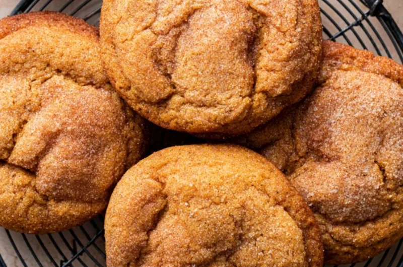 Freshly baked Pumpkin Snickerdoodles with cinnamon sugar topping