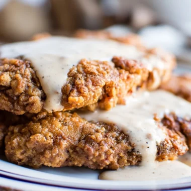 Delicious Texas chicken fried steak with crispy coating and savory gravy.