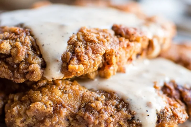Delicious Texas chicken fried steak with crispy coating and savory gravy.