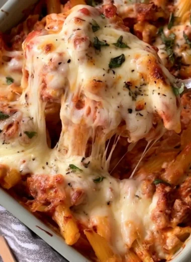Delicious 5-Ingredient Baked Ziti dish ready to serve.
