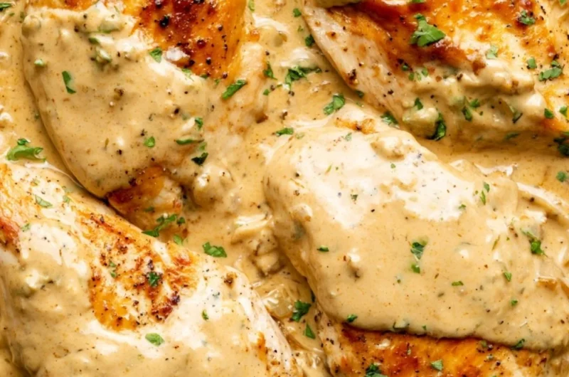 Creamy Boursin Chicken dish served with fresh herbs and vegetables
