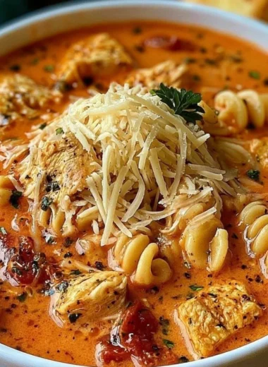 Delicious Chicken Parmesan Soup in a slow cooker, comfort food recipe.