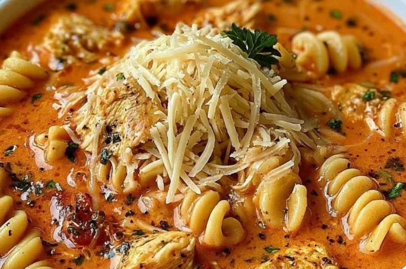 Delicious Chicken Parmesan Soup in a slow cooker, comfort food recipe.