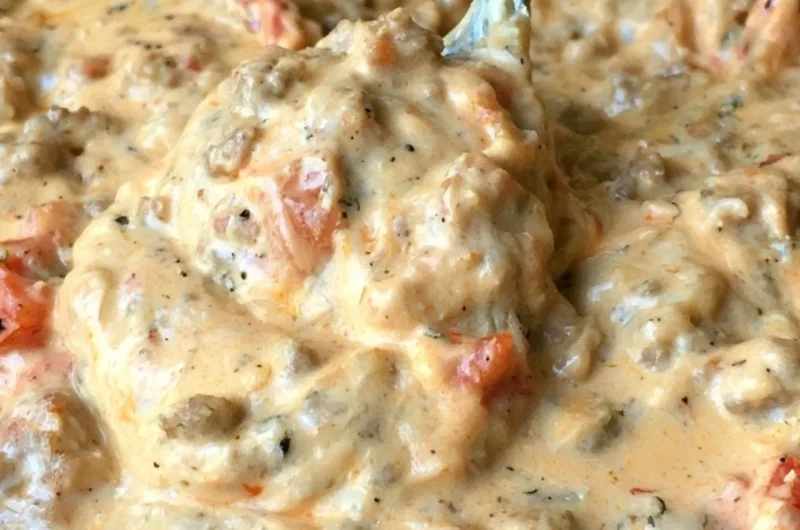 Delicious Hot Ranch Sausage Dip made with 4 simple ingredients