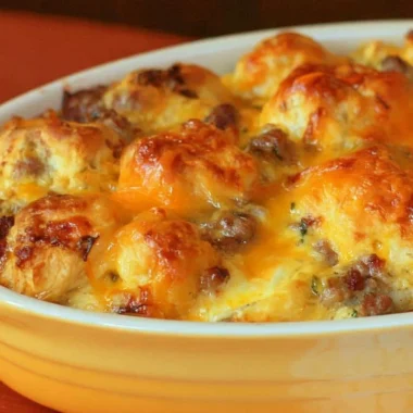 Delicious make-ahead breakfast cobbler served on a kitchen table.