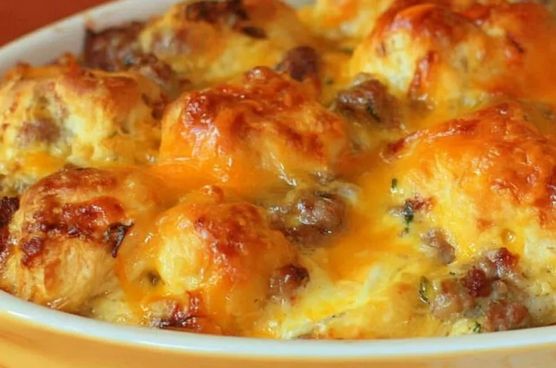 Delicious make-ahead breakfast cobbler served on a kitchen table.