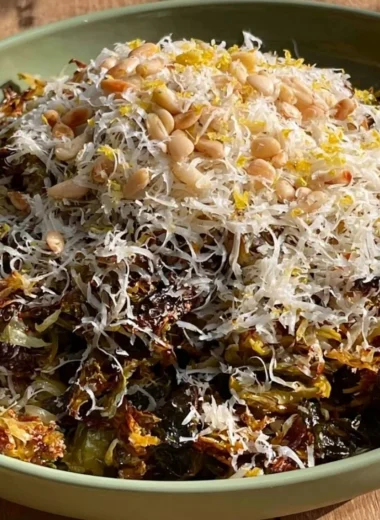 Oven-roasted shredded Brussels sprouts dish served on a plate